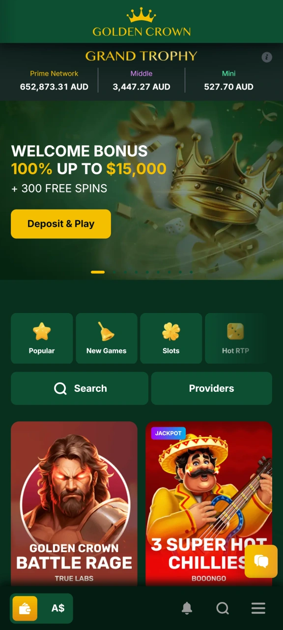 Open your Golden Crown account home page and begin your journey.