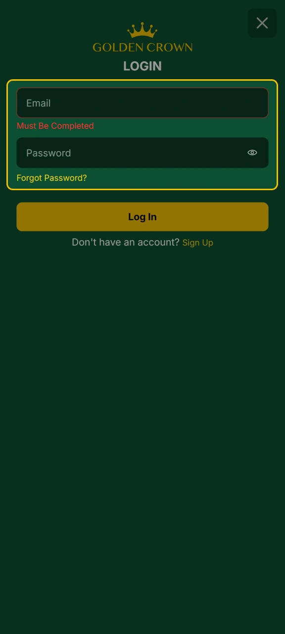 Enter your email and password to log in to your Golden Crown account.
