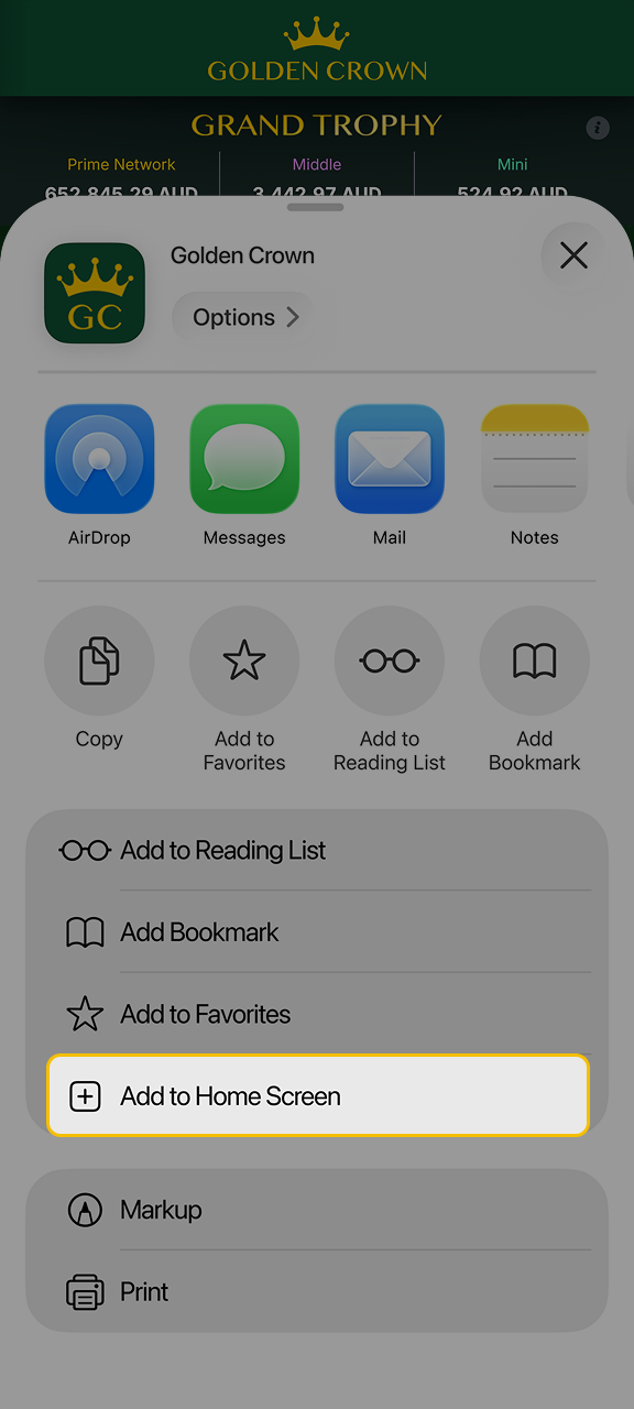 Add the Golden Crown icon to your home screen.