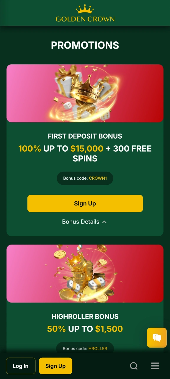 Open the bonus page and select the appropriate one in the Golden Crown app.