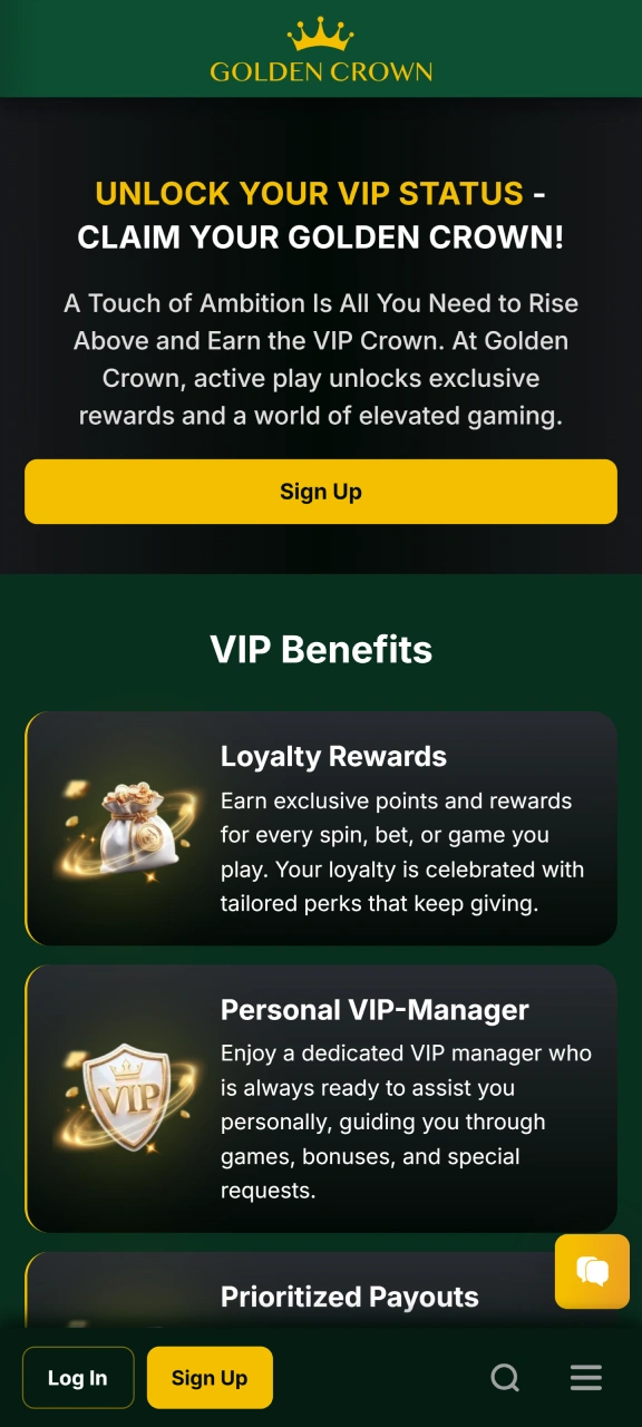 Join the Golden Crown VIP program and receive additional prizes.
