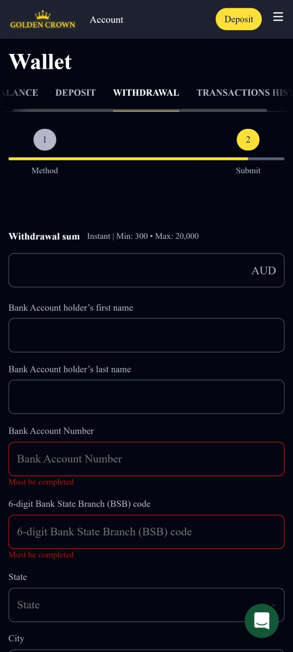 Withdraw your winnings from your Golden Crown account.