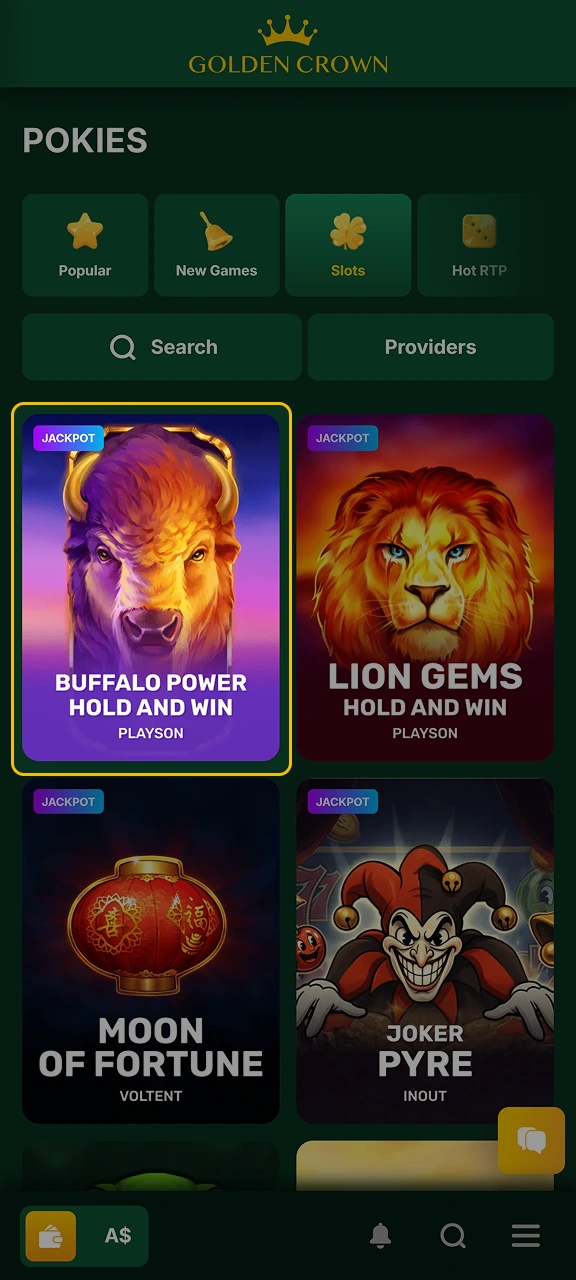Choose a game you like and open it at Golden Crown.