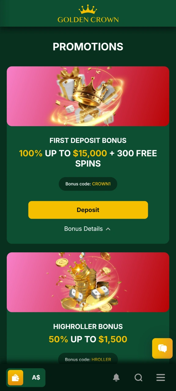 Get a welcome bonus in your Golden Crown account.