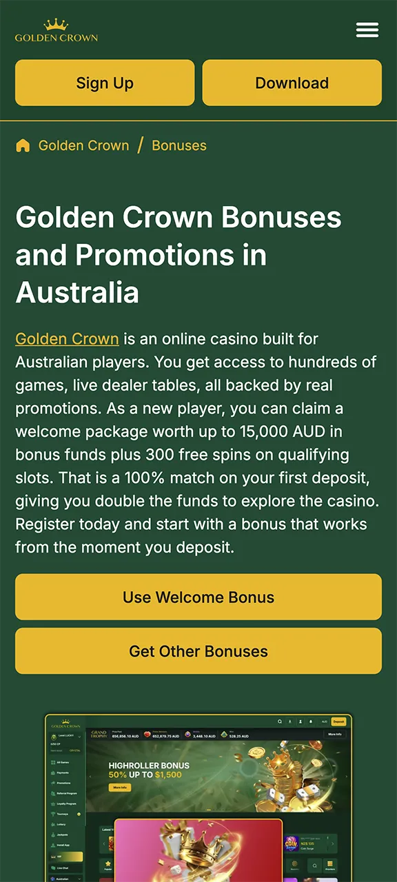 Open the Golden Crown bonus page and select the appropriate one.